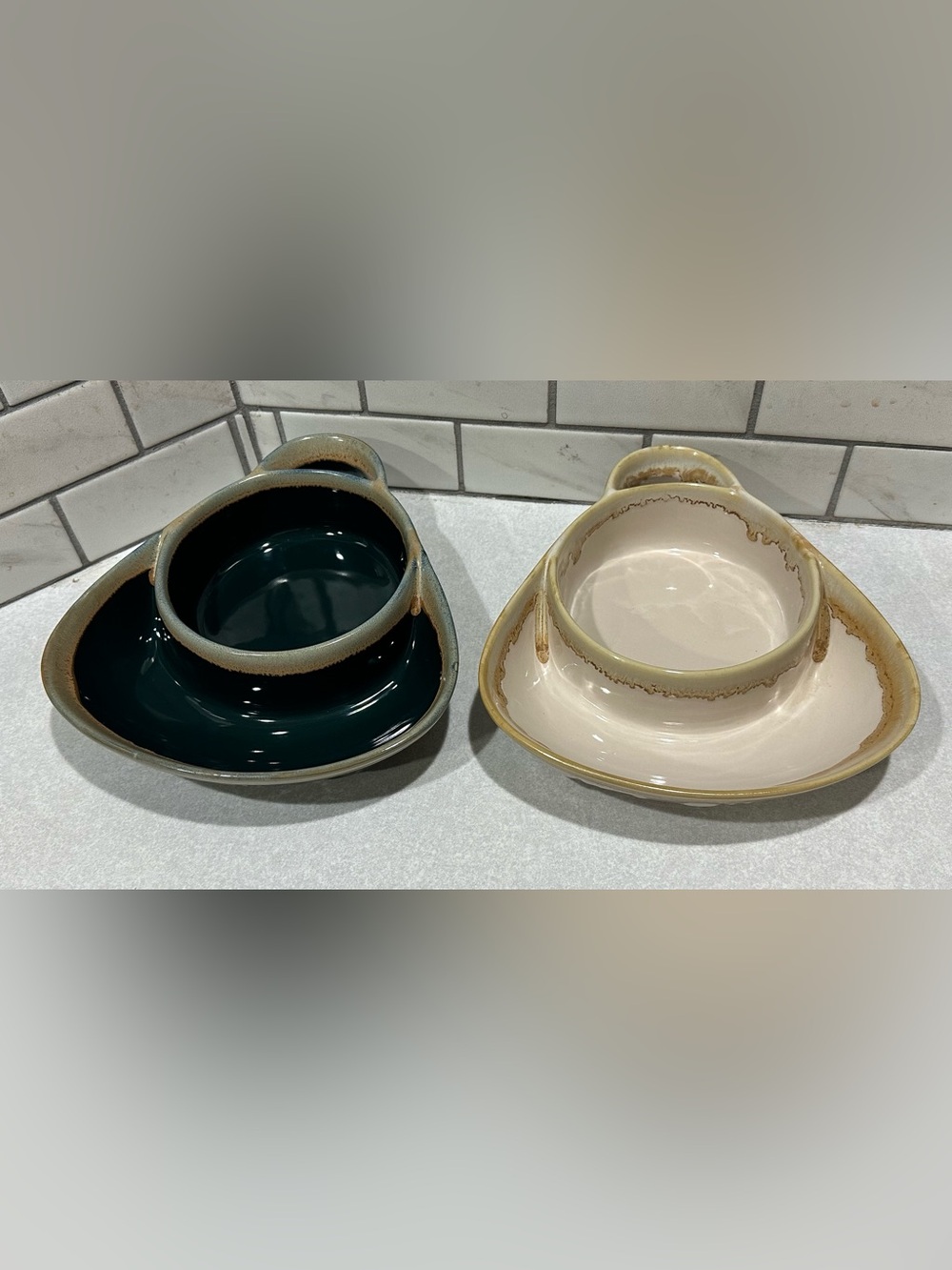 2 Soup Cracker Bowls Set Chip Dip Pottery Glaze Stoneware LTD Commodities